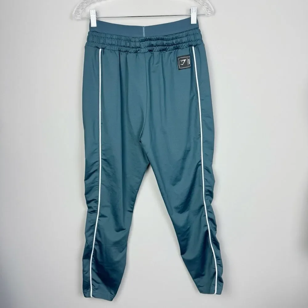 GYMSHARK | Teal Layered Drawstring Waist Track Pants with Stripe Men’s Size M